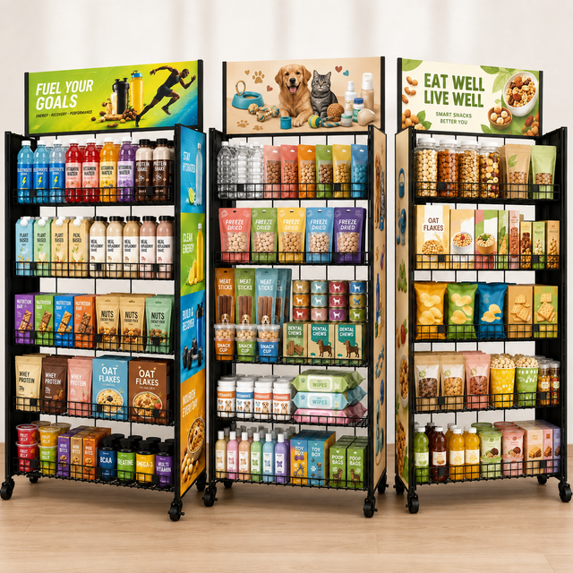 Op maat gemaakte retail-displayrekcollectie met wiel